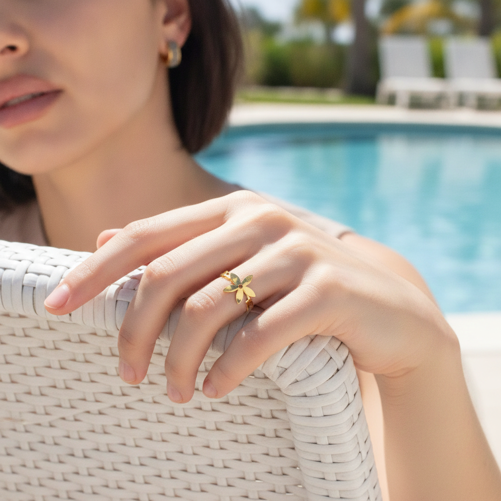 Island Bloom Gold Plumeria Cuff Ring