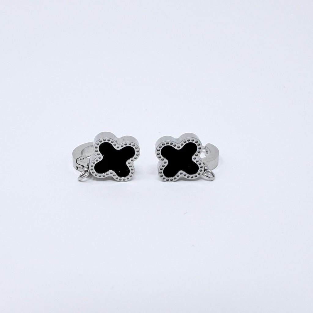 Lucky Tide Waterproof Clover Huggie Hoop Earrings - White Gold