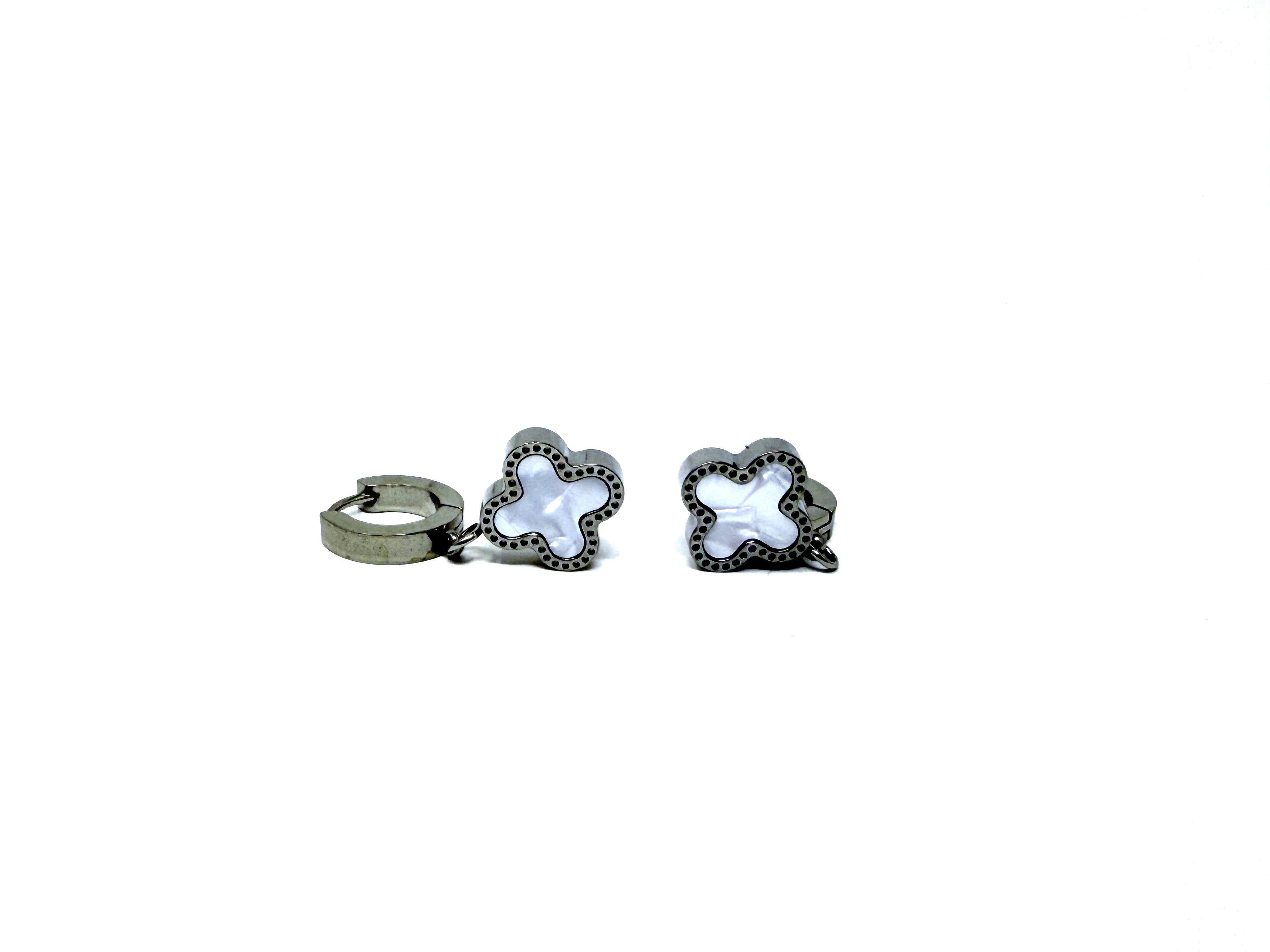Lucky Tide Waterproof Clover Huggie Hoop Earrings - White Gold