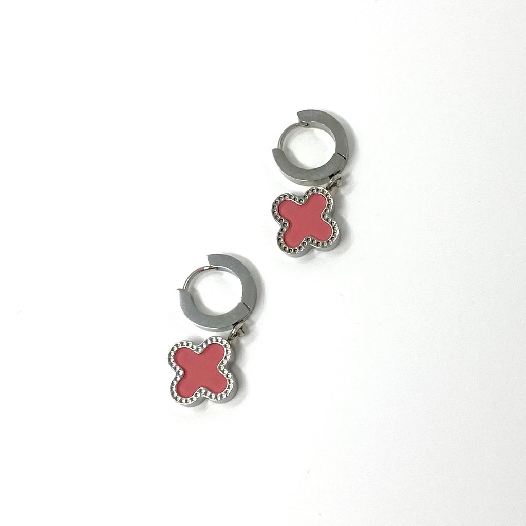 Lucky Tide Waterproof Clover Huggie Hoop Earrings - White Gold