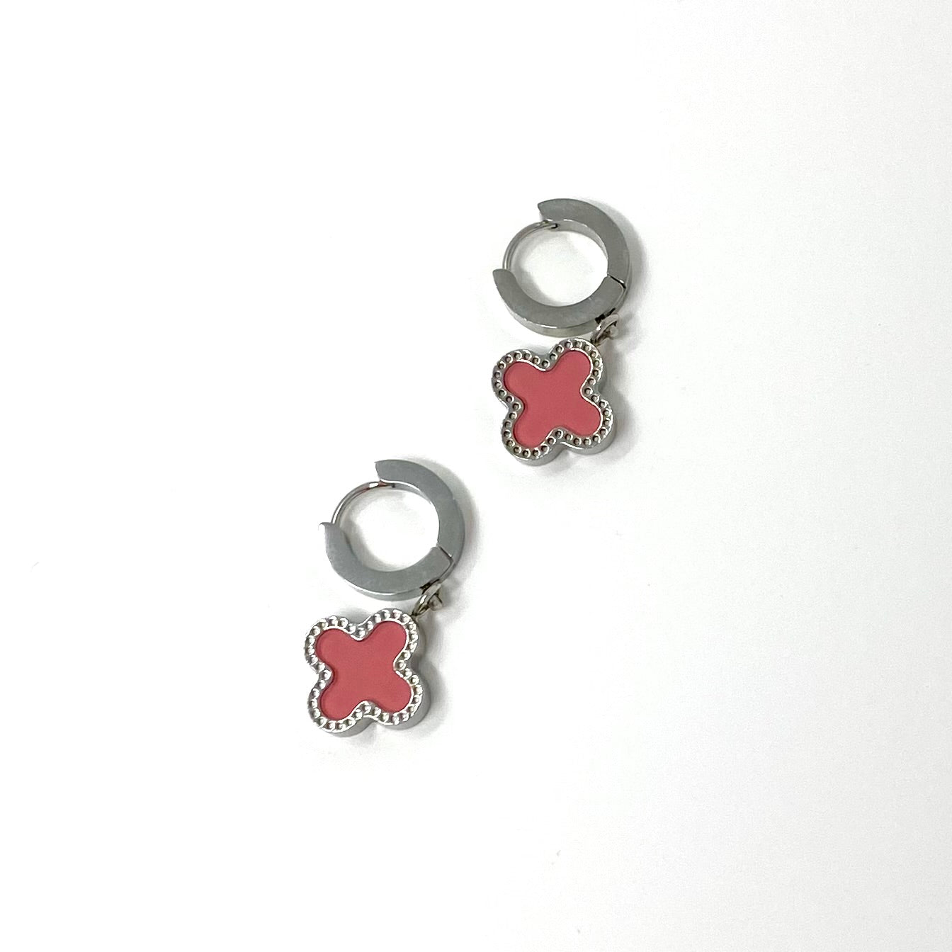 Lucky Tide Waterproof Clover Huggie Hoop Earrings - White Gold