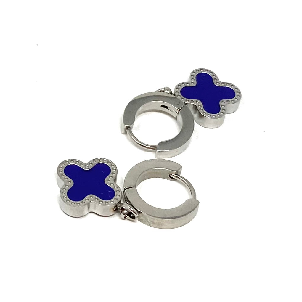 Lucky Tide Waterproof Clover Huggie Hoop Earrings - White Gold