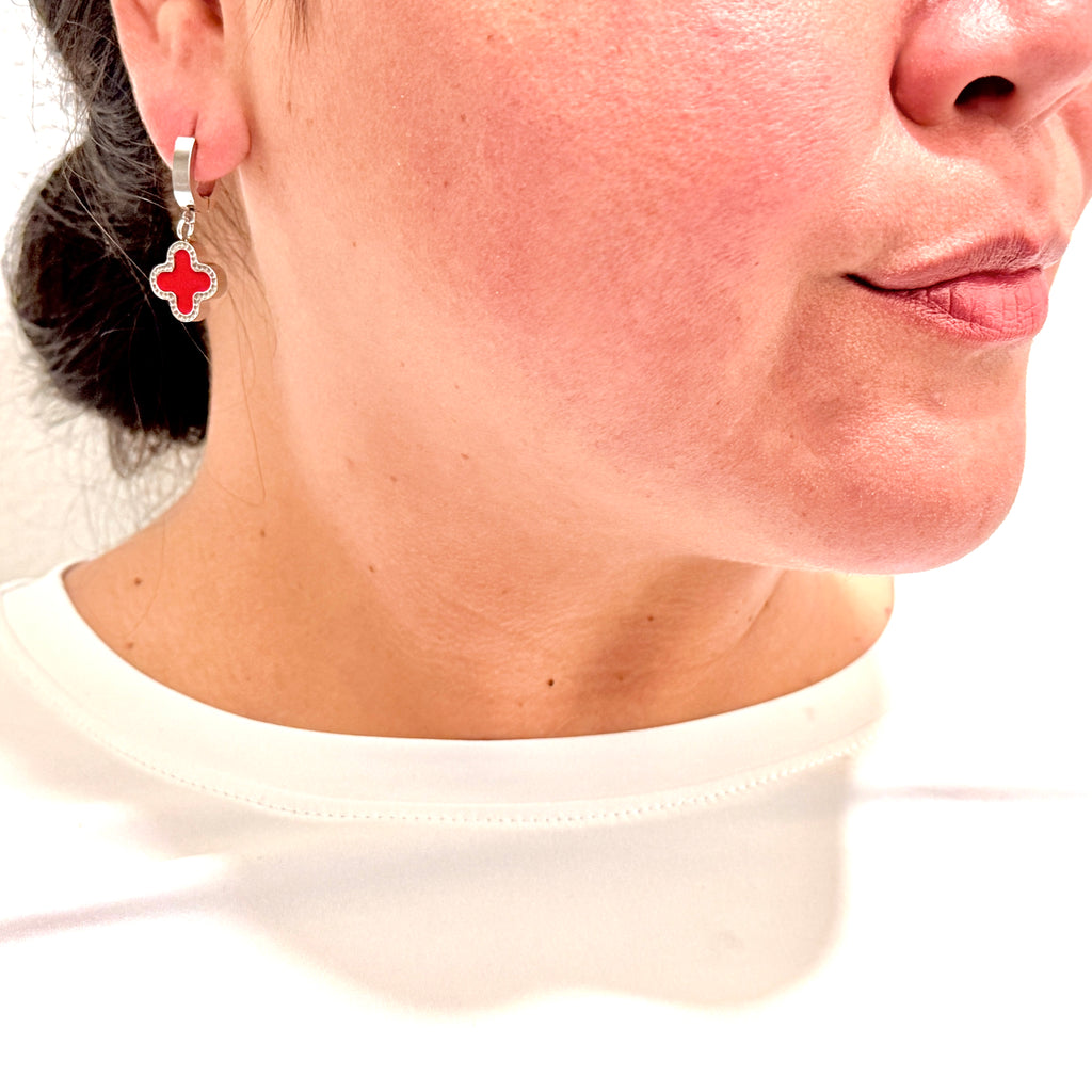 Lucky Tide Waterproof Clover Huggie Hoop Earrings - White Gold