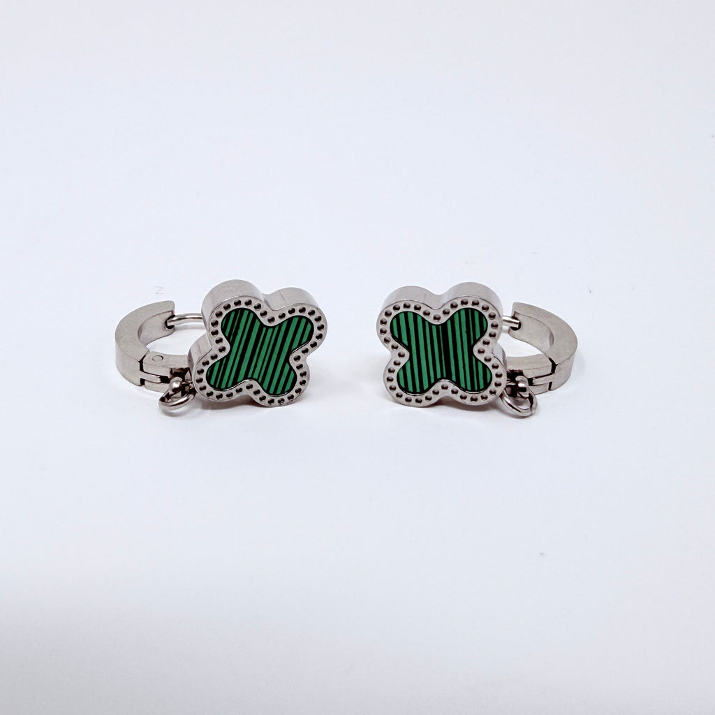 Lucky Tide Waterproof Clover Huggie Hoop Earrings - White Gold