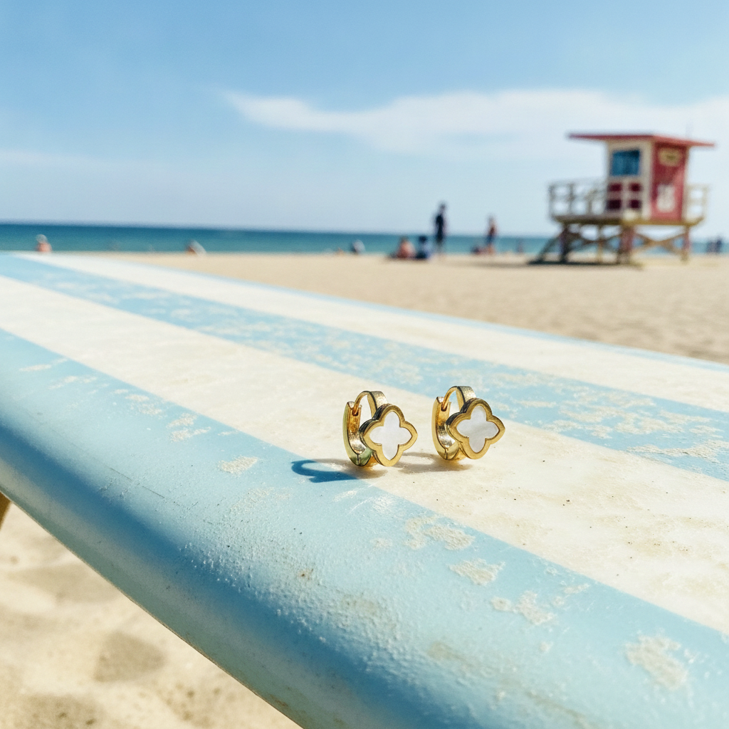 Seabreeze Gold MOP Huggie Earrings