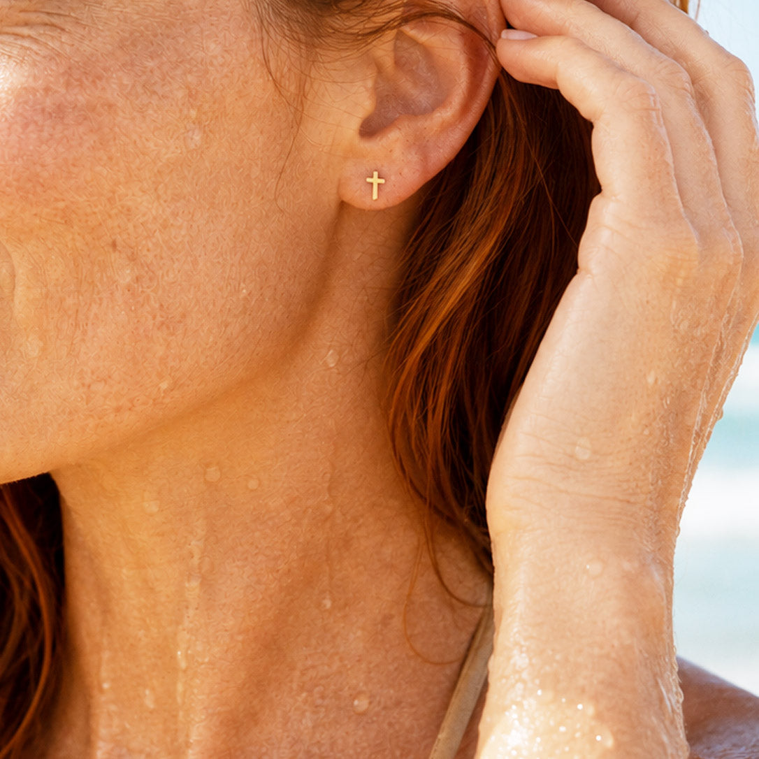 Tidewalker Gold Mini Cross Studs