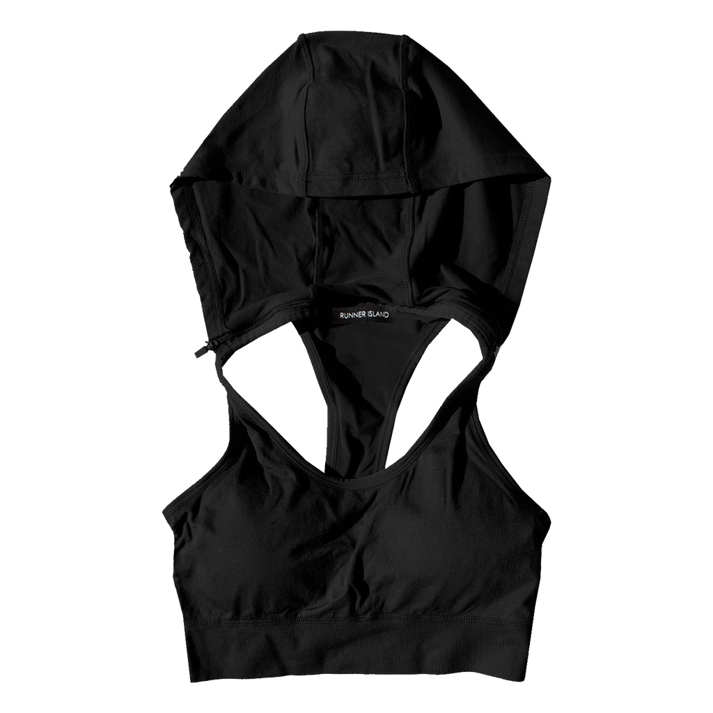 Women's Black Hooded Sports Bra | Runner Gal™