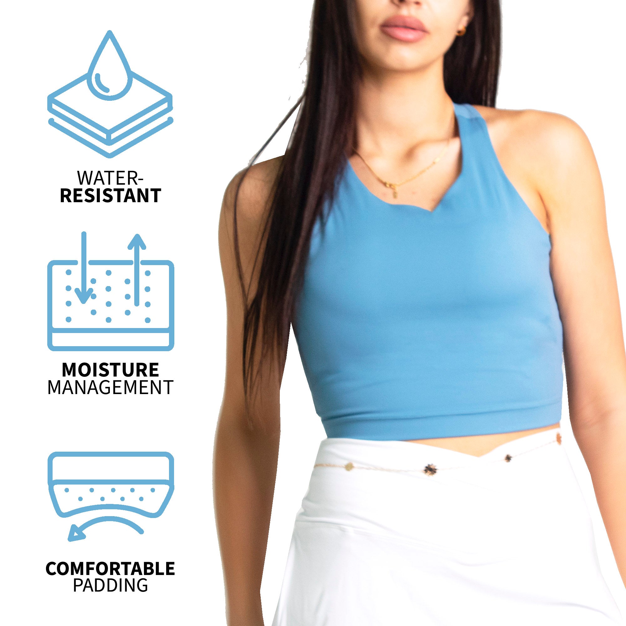 Womens Light Blue Run to Swim Sports Bra Tank Top