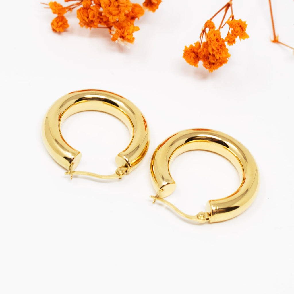 18K Gold Plated Chunky Circle Hoop Earrings