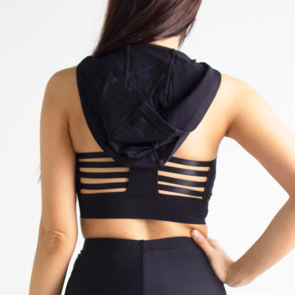 Women's Black Hooded Sports Bra | Runner Gal™