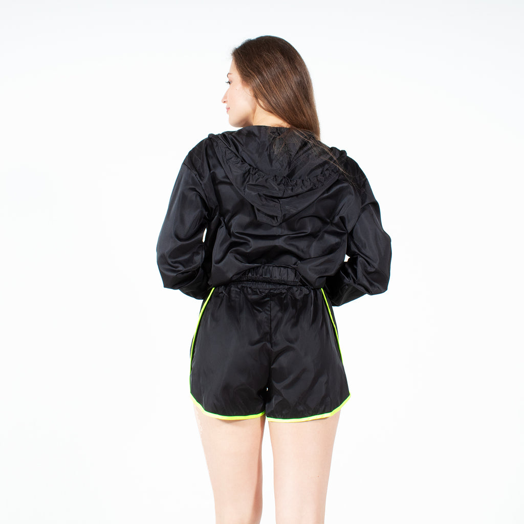 Black Water-Resistant Windbreaker Running Drawstring Shorts