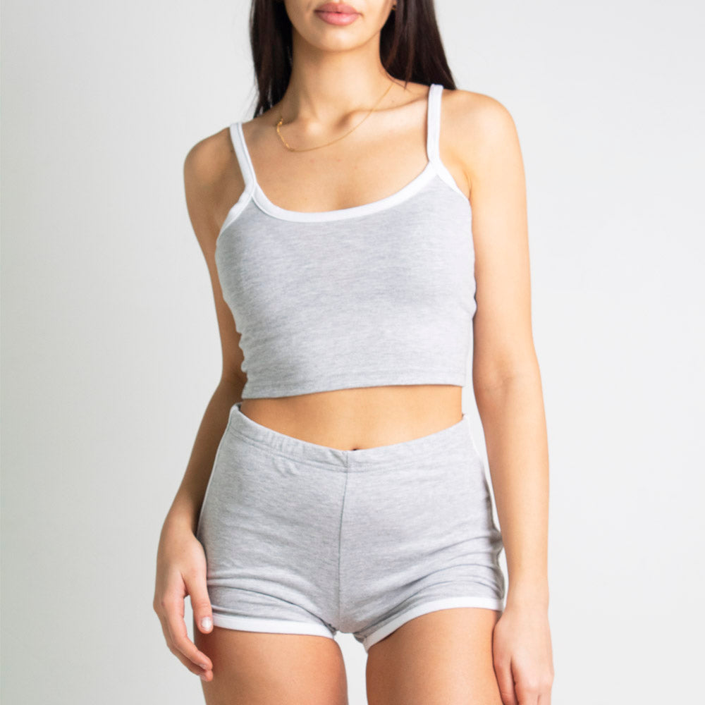 Heather Grey Retro Dolphin Shorts and Crop Top Outfit Set | Runner Gal™