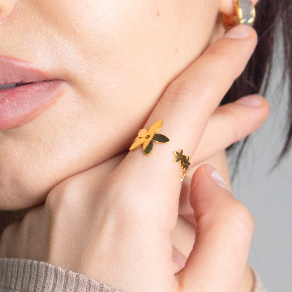 Island Bloom Gold Plumeria Cuff Ring