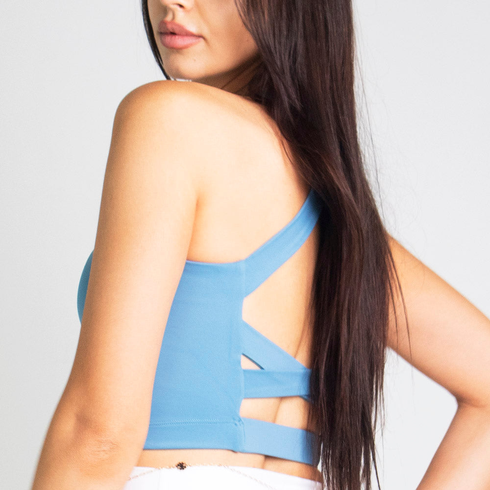 Womens Light Blue Run to Swim Sports Bra Tank Top