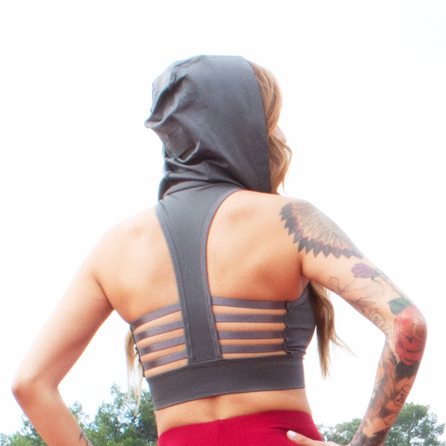Womens Charcoal Sports Bra Tank Top Hoodie