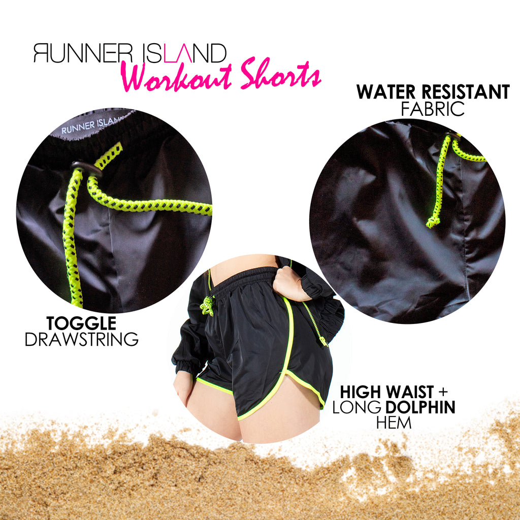 Black Water-Resistant Windbreaker Running Drawstring Shorts